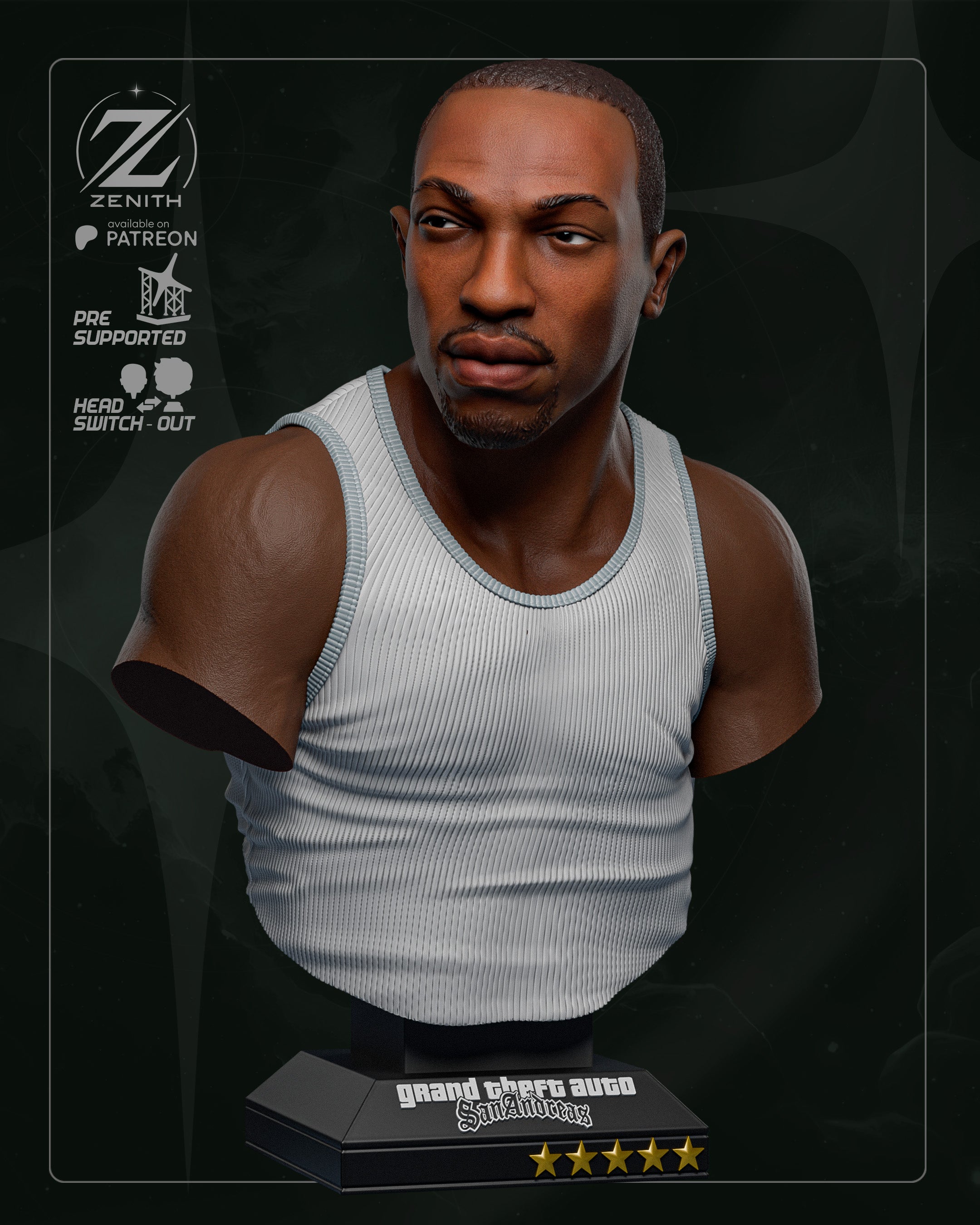 CJ Carl Johnson Game Figure | GTA San Andreas Statue Life-Size Collectible | Gift | Unpainted Kit